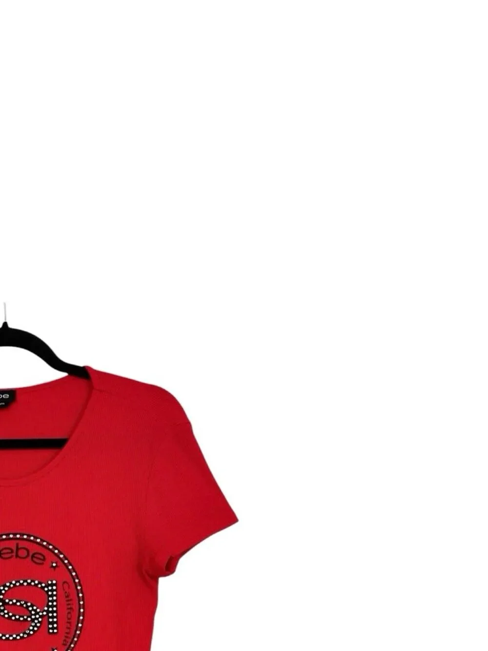 Bebe Interlock Ribbed Logo Crystal Tee - Picture 3 of 5